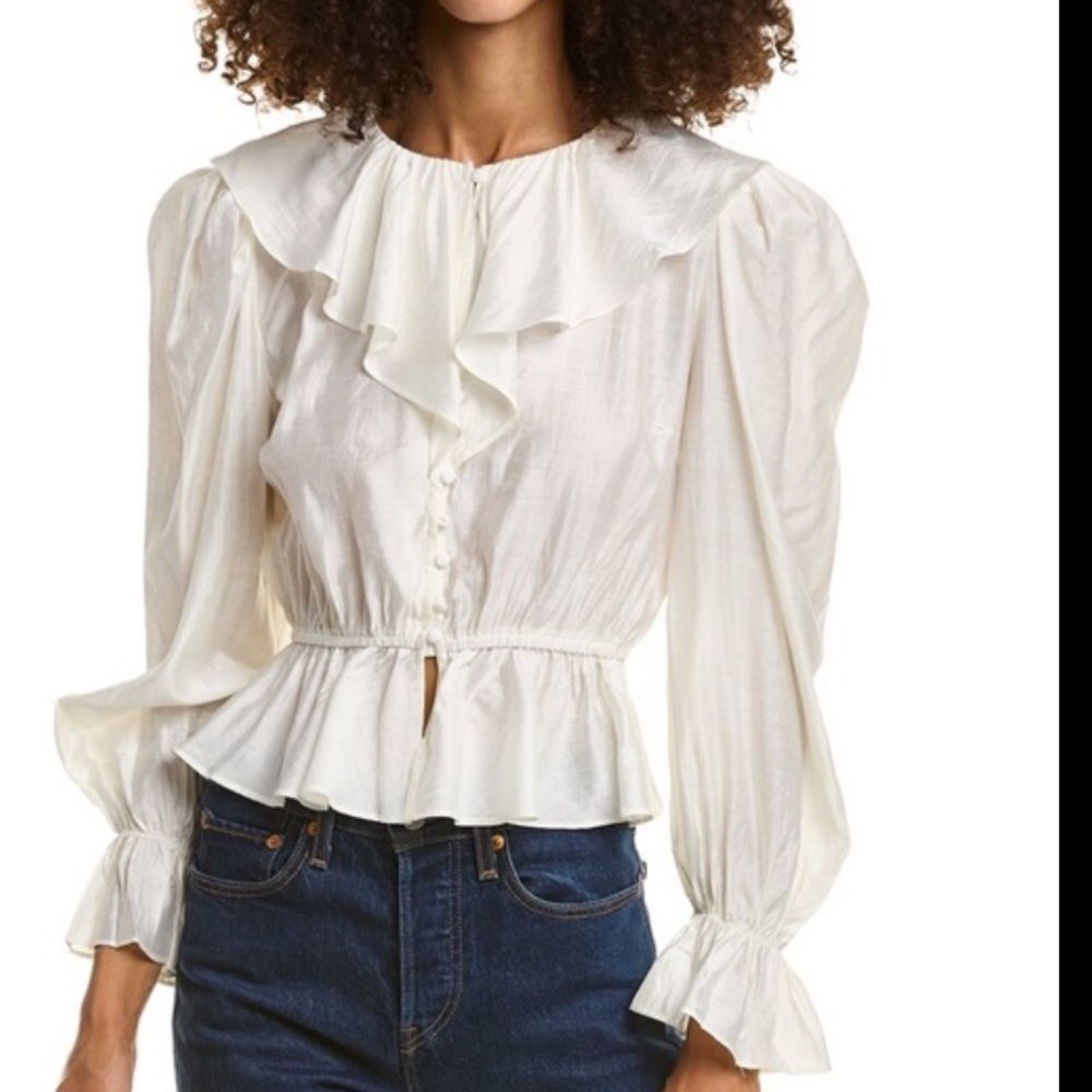 Aiden Ruffled Blouse in Cream, Size Medium